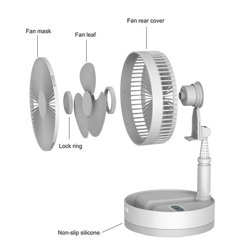Ventilateur de Plancher Pliable Télescopique Rechargeable